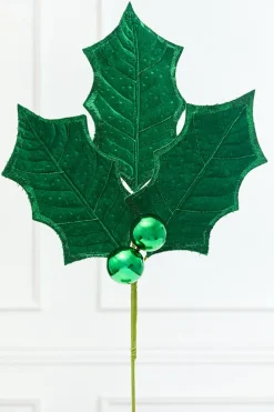 Decorator's Warehouse 39" Green Velvet Holly Leaves Spray > Nutcracker|Christmas Sprays