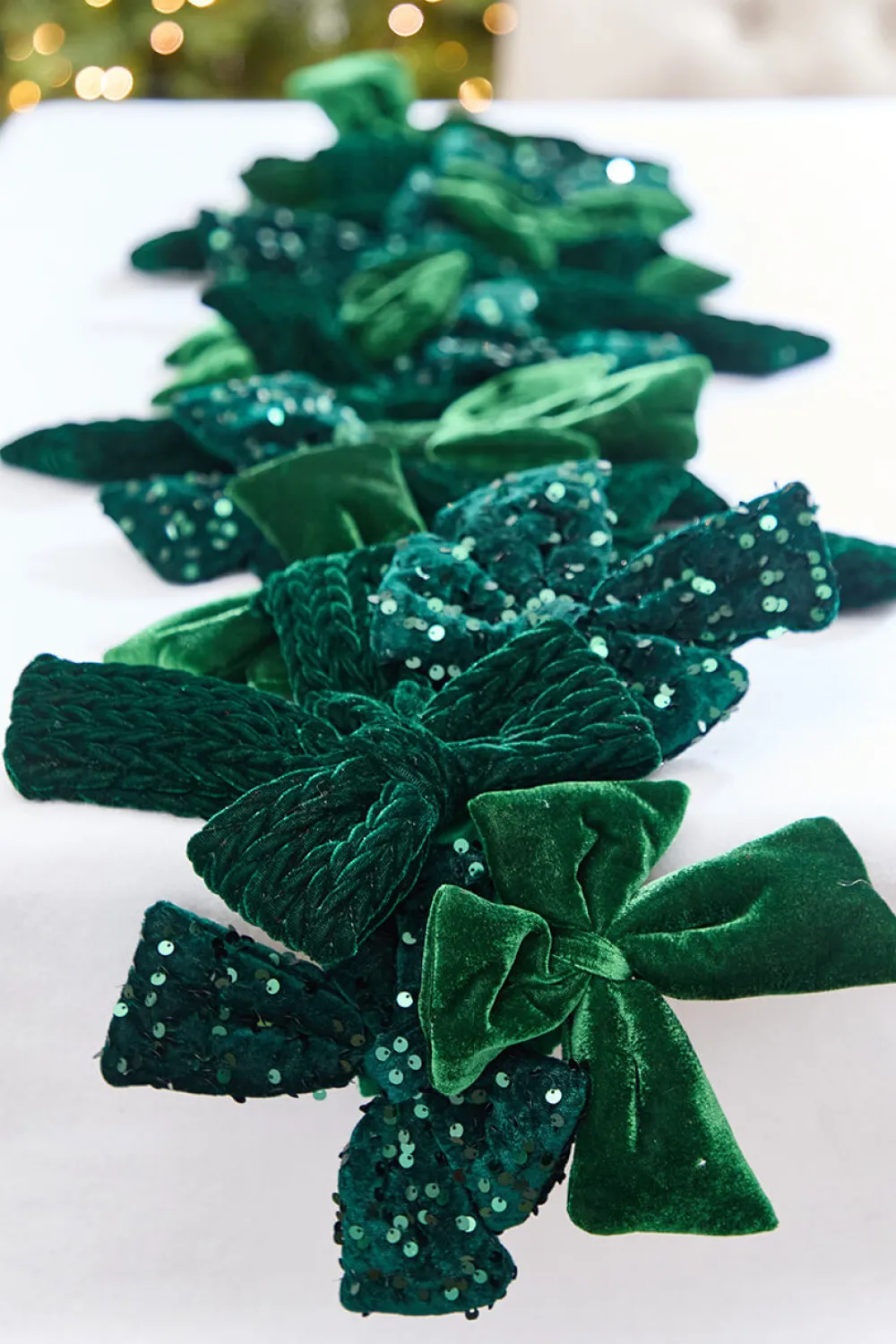 Decorator's Warehouse 48" Green Velvet Sequin Bow Garland > Christmas Decor|2026 New Additions