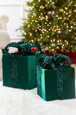 Decorator's Warehouse 12" Green Velvet Sequin Gift Box > Traditional|Christmas Accents