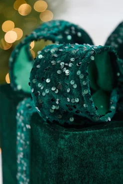 Decorator's Warehouse 16" Green Velvet Sequin Gift Box > Traditional|Christmas Accents