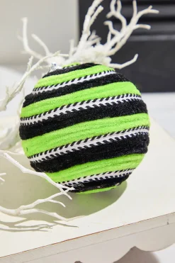 Decorator's Warehouse 5" Green Velvet Stripe Ball Ornament > Halloween|Halloween