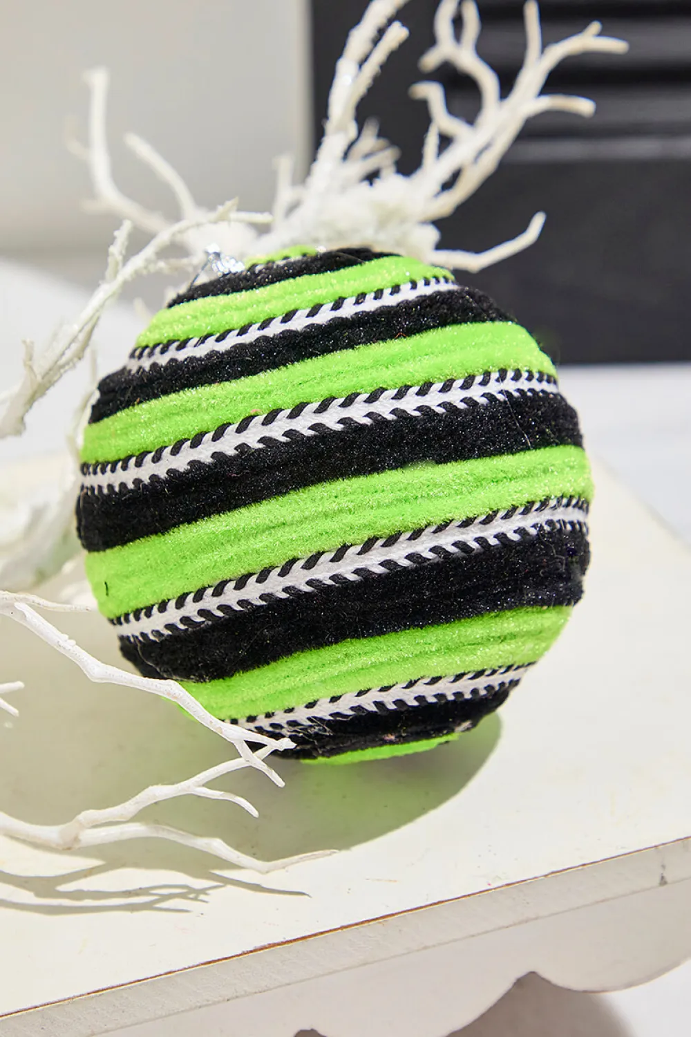 Decorator's Warehouse 5" Green Velvet Stripe Ball Ornament > Halloween|Halloween