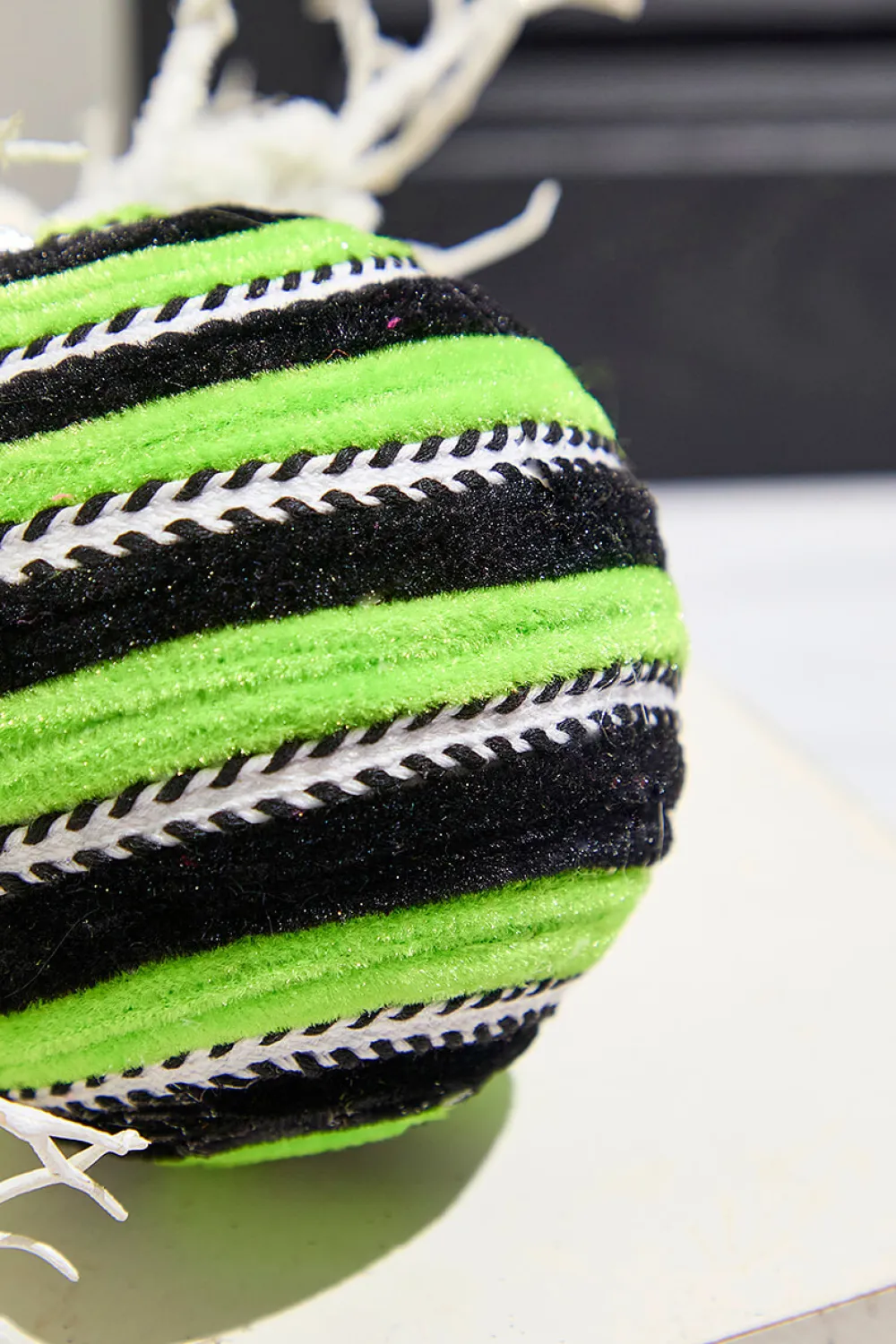 Decorator's Warehouse 5" Green Velvet Stripe Ball Ornament > Halloween|Halloween