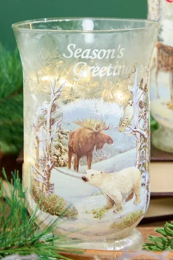 Decorator's Warehouse 8"H B/O Lighted Glass Deer/Moose Design Hurricane Luminary > Winter Woodland|Christmas Accents