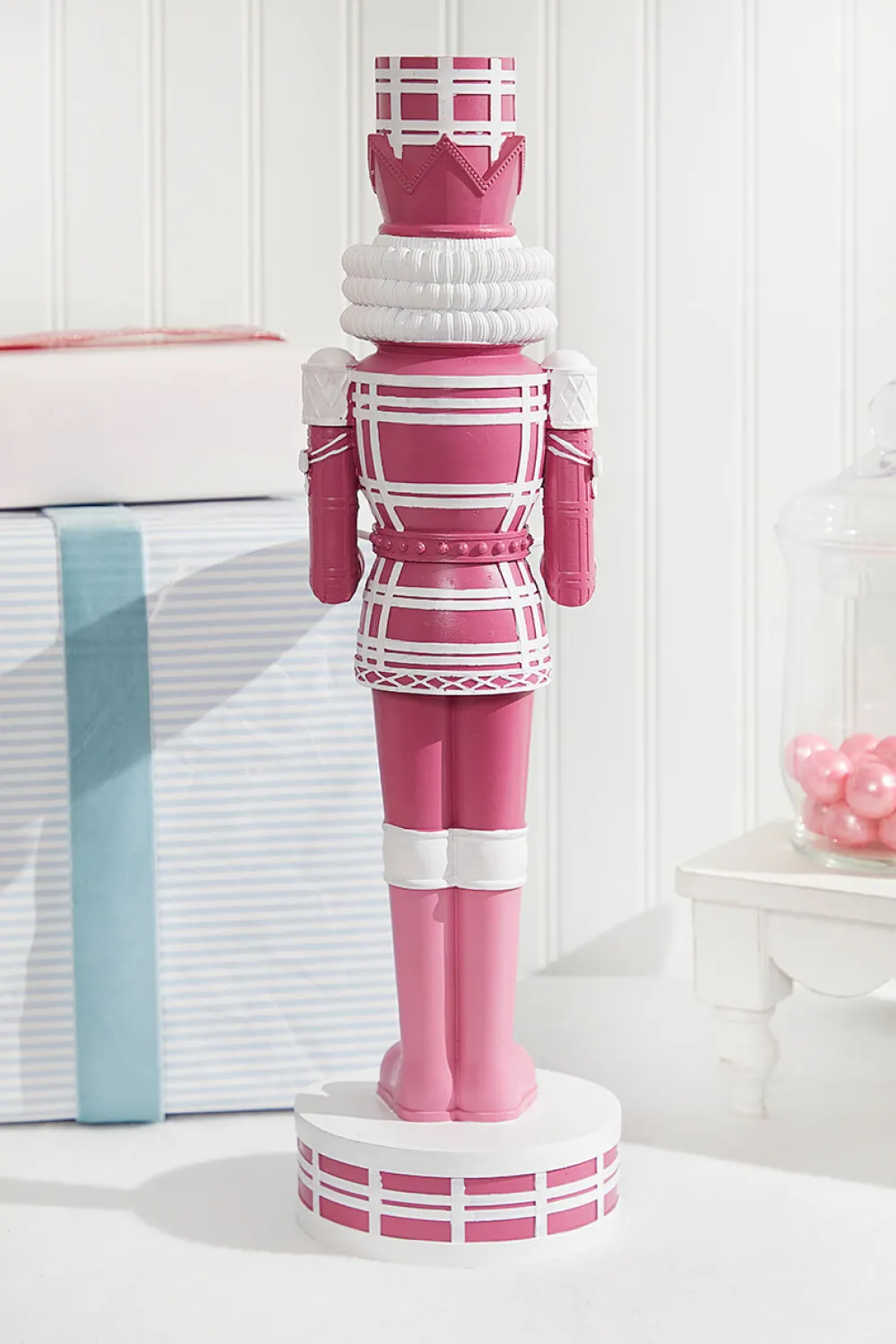 Decorator's Warehouse 20"H Nutcracker with Tray - Pink & White > Santa'S Sweet Shoppe|Christmas Accents
