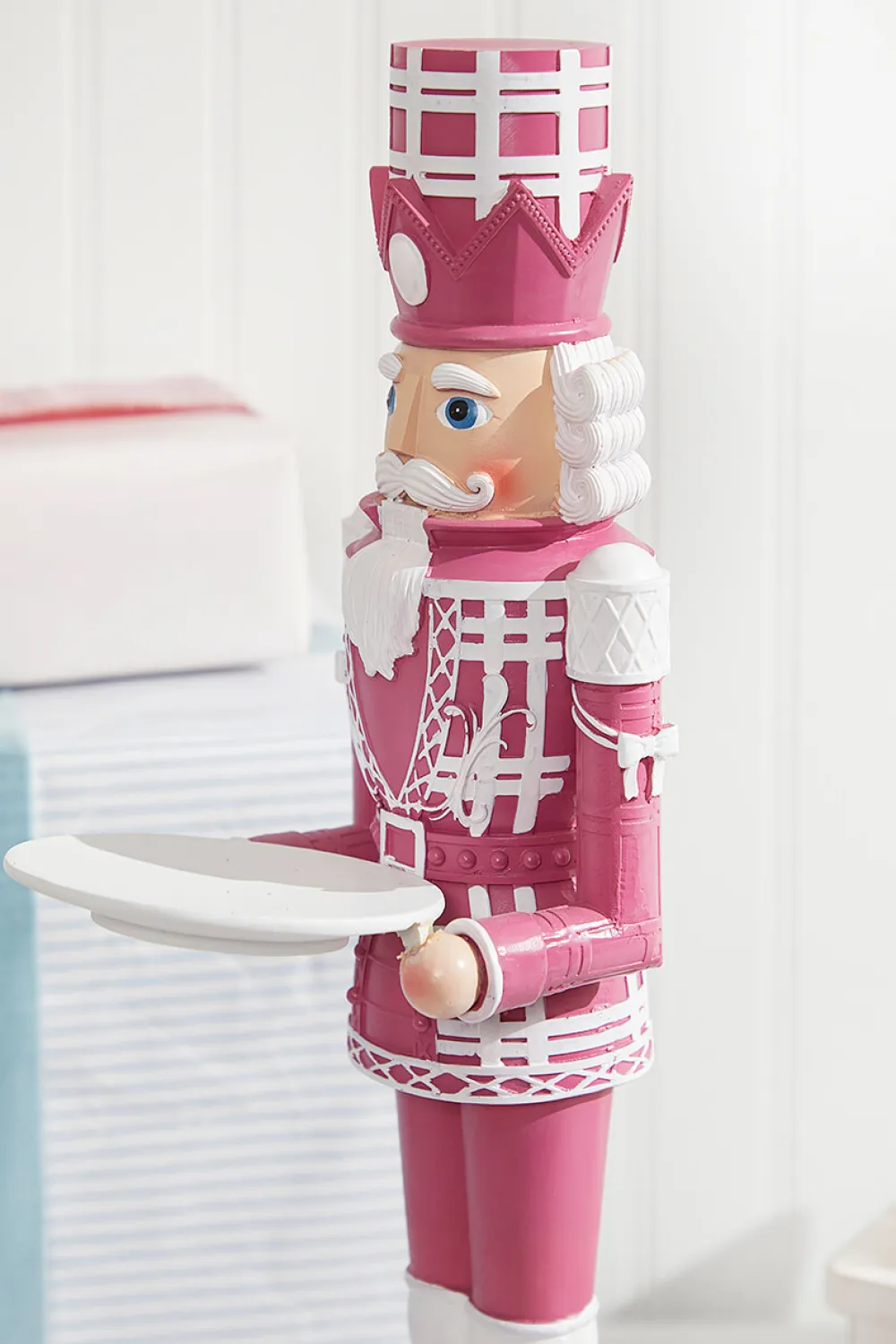 Decorator's Warehouse 20"H Nutcracker with Tray - Pink & White > Santa'S Sweet Shoppe|Christmas Accents