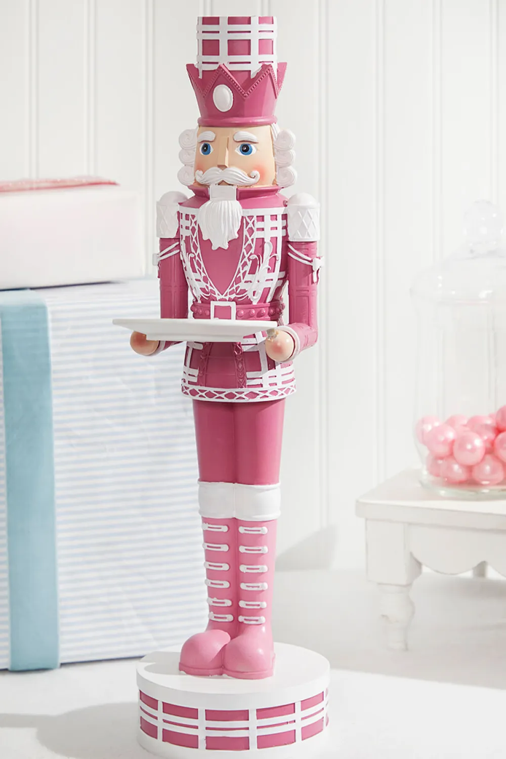 Decorator's Warehouse 20"H Nutcracker with Tray - Pink & White > Santa'S Sweet Shoppe|Christmas Accents