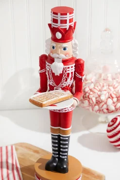 Decorator's Warehouse 20"H Nutcracker with Tray - Red & White > Christmas Decor|Christmas Accents