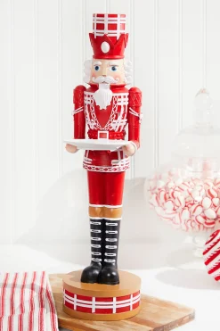 Decorator's Warehouse 20"H Nutcracker with Tray - Red & White > Christmas Decor|Christmas Accents