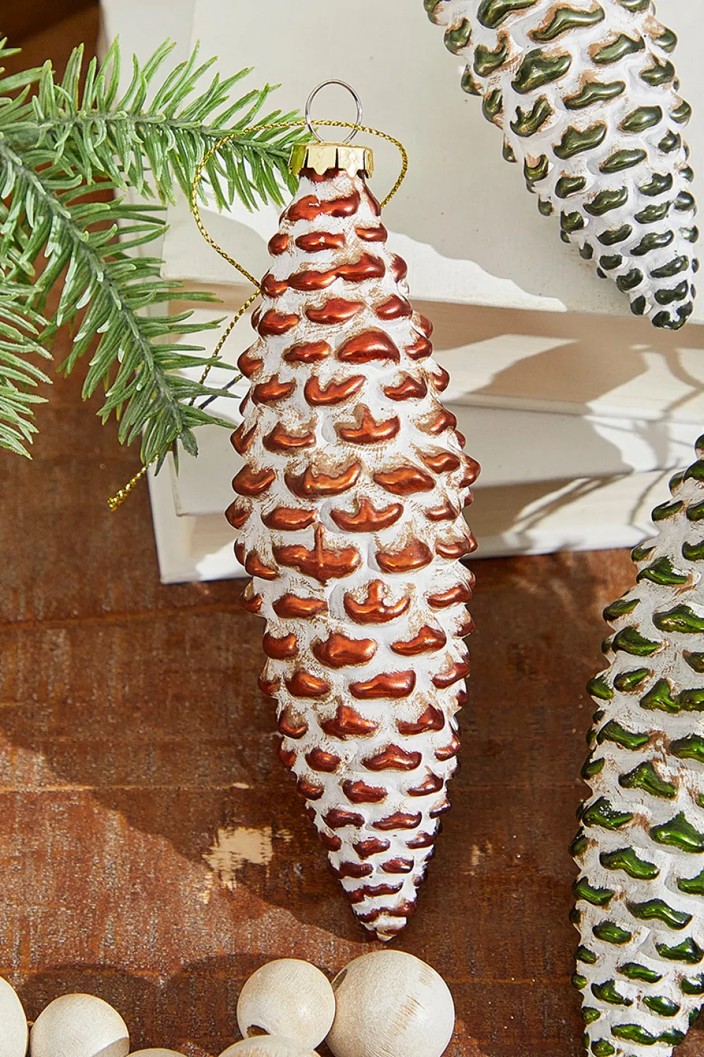 Decorator's Warehouse 6” Holiday cone Glass Ornament > Christmas Decor|Christmas Ornaments