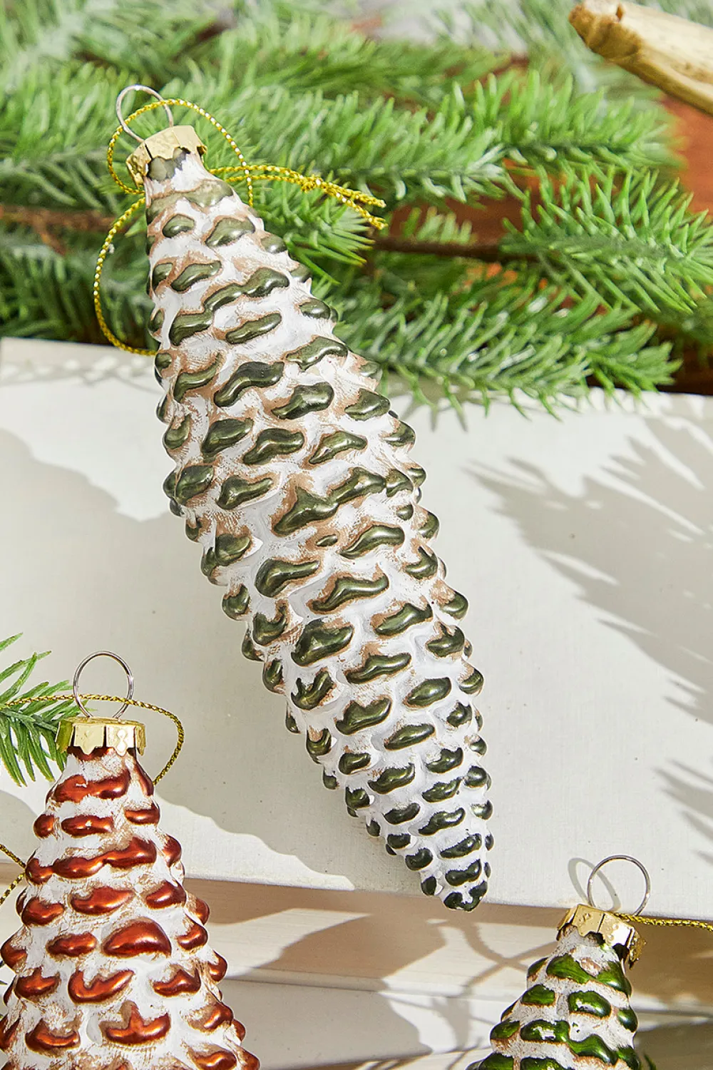 Decorator's Warehouse 6” Holiday cone Glass Ornament > Christmas Decor|Christmas Ornaments