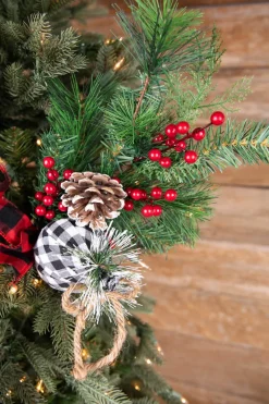 Decorator's Warehouse 18” Holiday Pine Pick with Buffalo Check Ornament & Berries > Farmhouse|Christmas Sprays