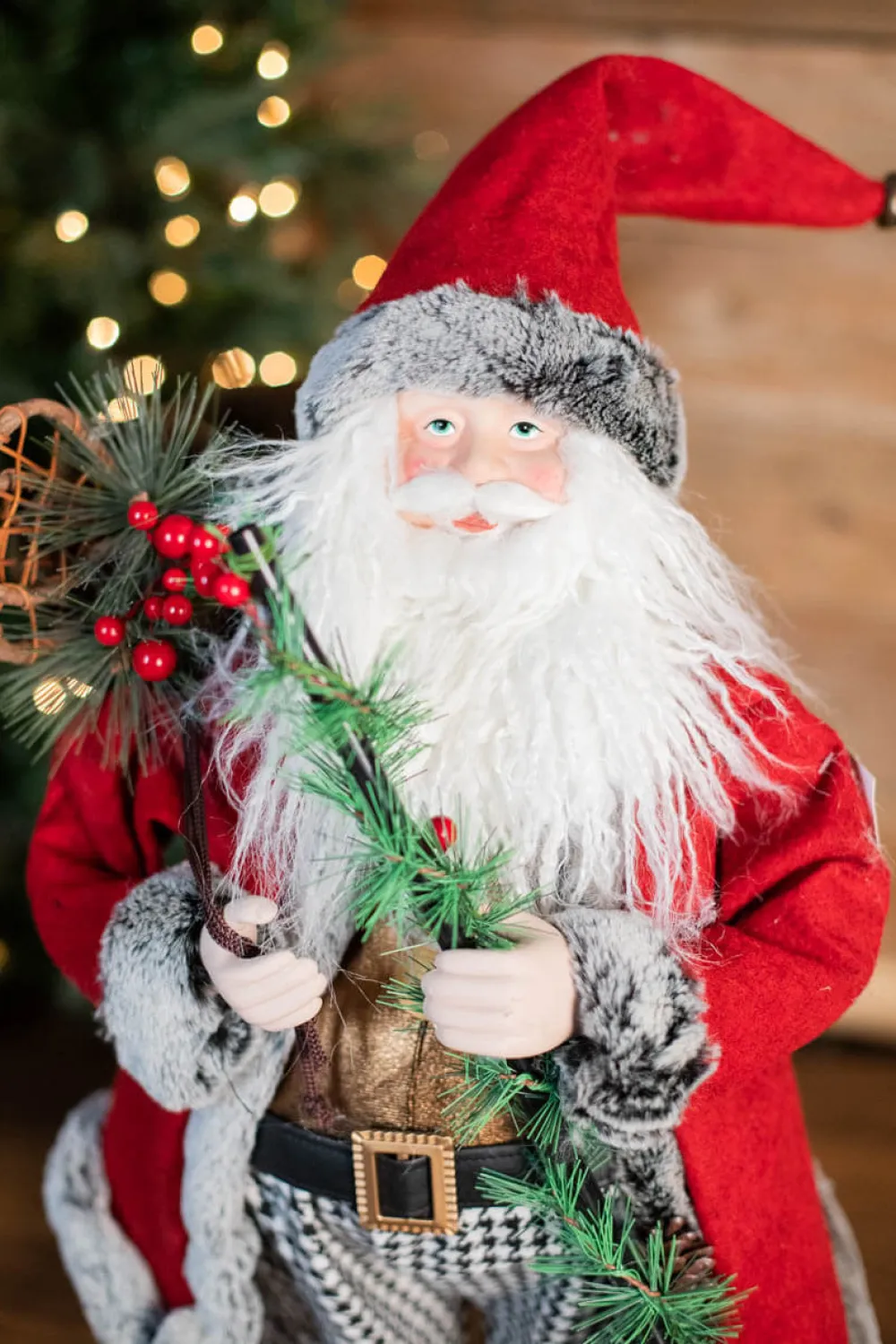 Decorator's Warehouse 24” Holiday Santa with Houndstooth Pants Figurine > Farmhouse|Christmas Accents
