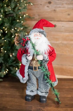Decorator's Warehouse 24” Holiday Santa with Houndstooth Pants Figurine > Farmhouse|Christmas Accents