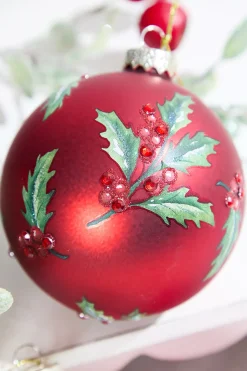 Decorator's Warehouse Holly Glass Ornament > Christmas Decor|Christmas Ornaments