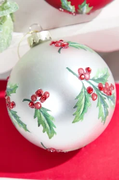 Decorator's Warehouse Holly Glass Ornament > Christmas Decor|Christmas Ornaments