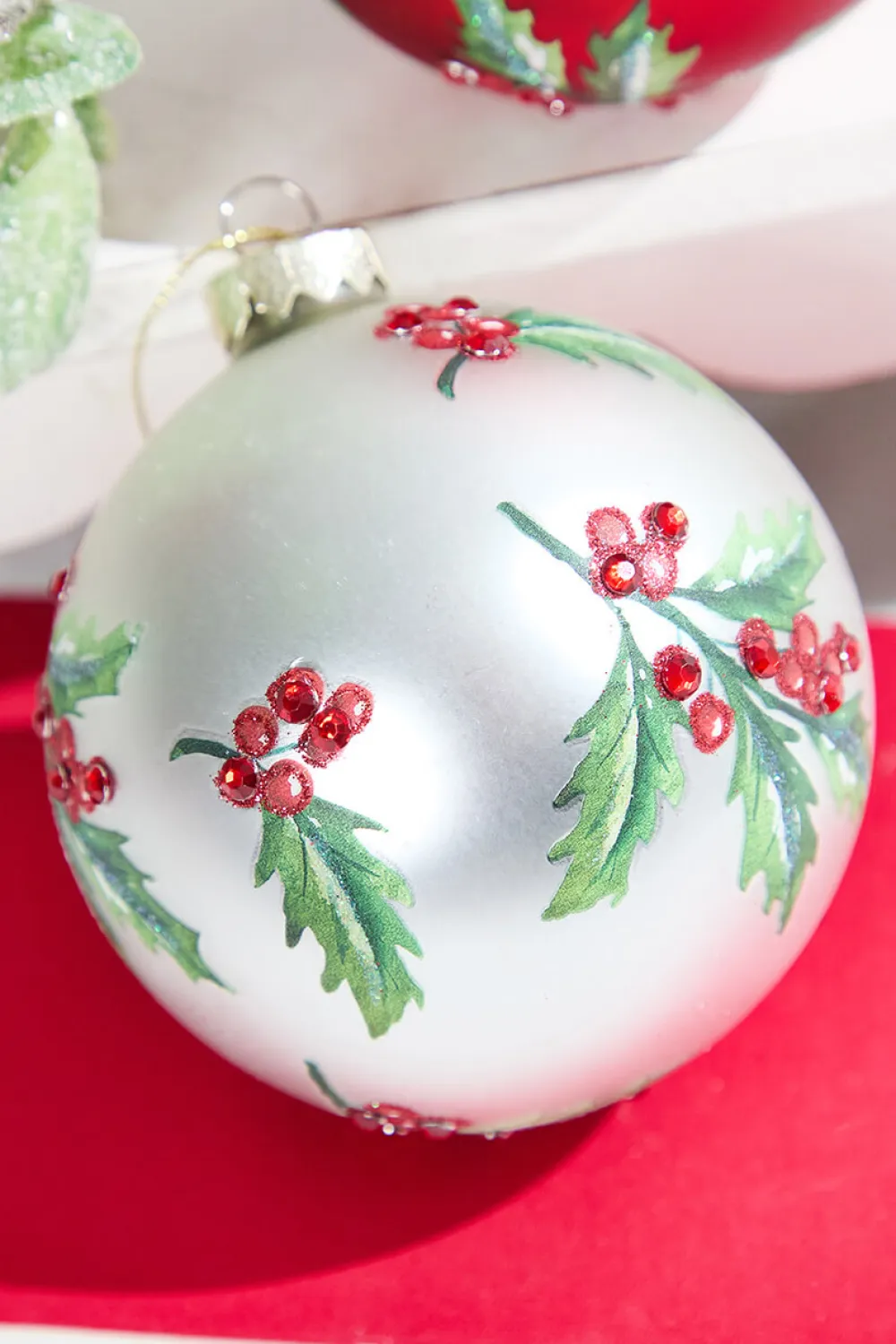 Decorator's Warehouse Holly Glass Ornament > Christmas Decor|Christmas Ornaments