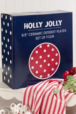 Decorator's Warehouse Holly Jolly Polka Dot Dolomite Plates - Set of 4 > Sale|Christmas Sale