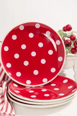 Decorator's Warehouse Holly Jolly Polka Dot Dolomite Plates - Set of 4 > Sale|Christmas Sale