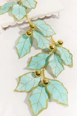 Decorator's Warehouse 5' Holly Leaves Garland - Blue & Gold > Christmas Decor|Santa'S Sweet Shoppe