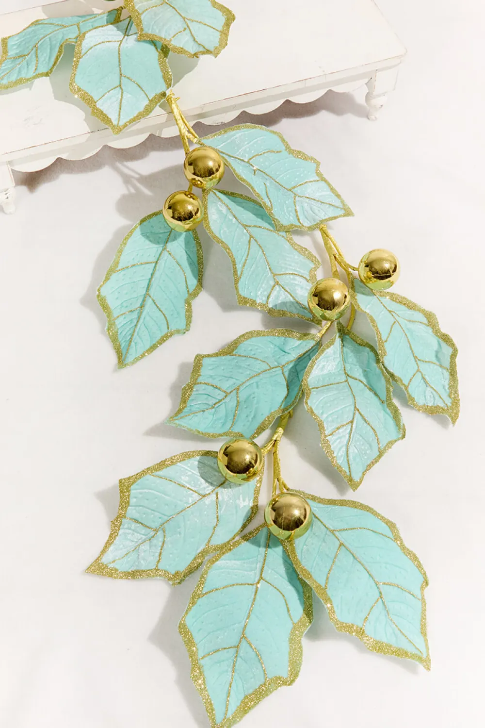 Decorator's Warehouse 5' Holly Leaves Garland - Blue & Gold > Christmas Decor|Santa'S Sweet Shoppe