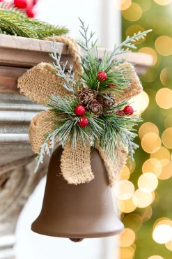 Decorator's Warehouse 4" Holly & Pinecone Metal Bell Ornament > Christmas Sale|Christmas Decor