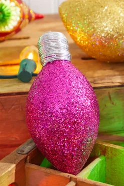 Decorator's Warehouse 7" Hot Pink Glitter Light Bulb Ornament > Retro Brites|Christmas Decor