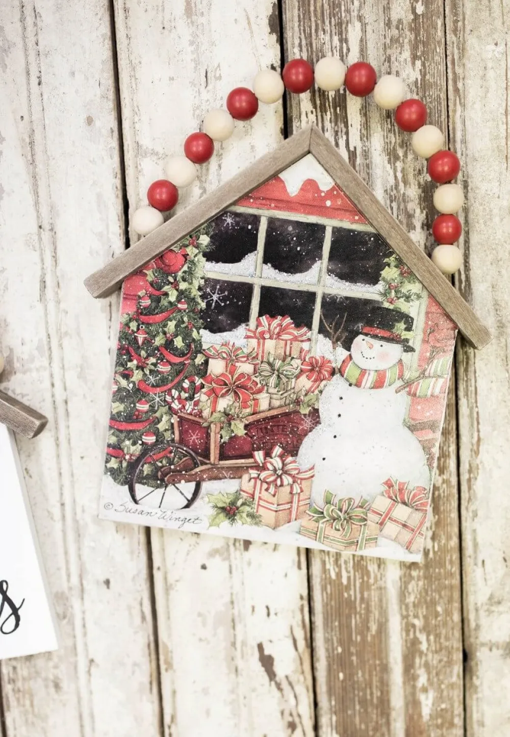 Decorator's Warehouse 7.5”H Snowman Wall Hanging with Beaded Hanger > Christmas Sale|Christmas Decor