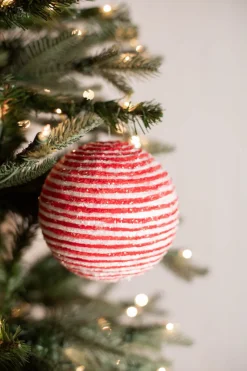 Decorator's Warehouse 5” Iced Peppermint Stripe Ball Ornament > Christmas Decor|Christmas Ornaments