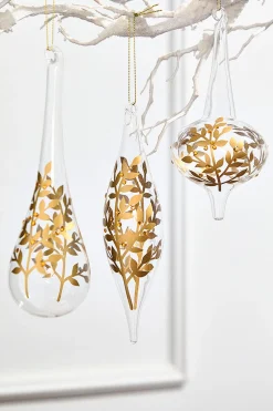 Decorator's Warehouse 8" - 9" Icicle Glass Ornament with Gold Leaf Detail > Christmas Decor|Natural Elegance