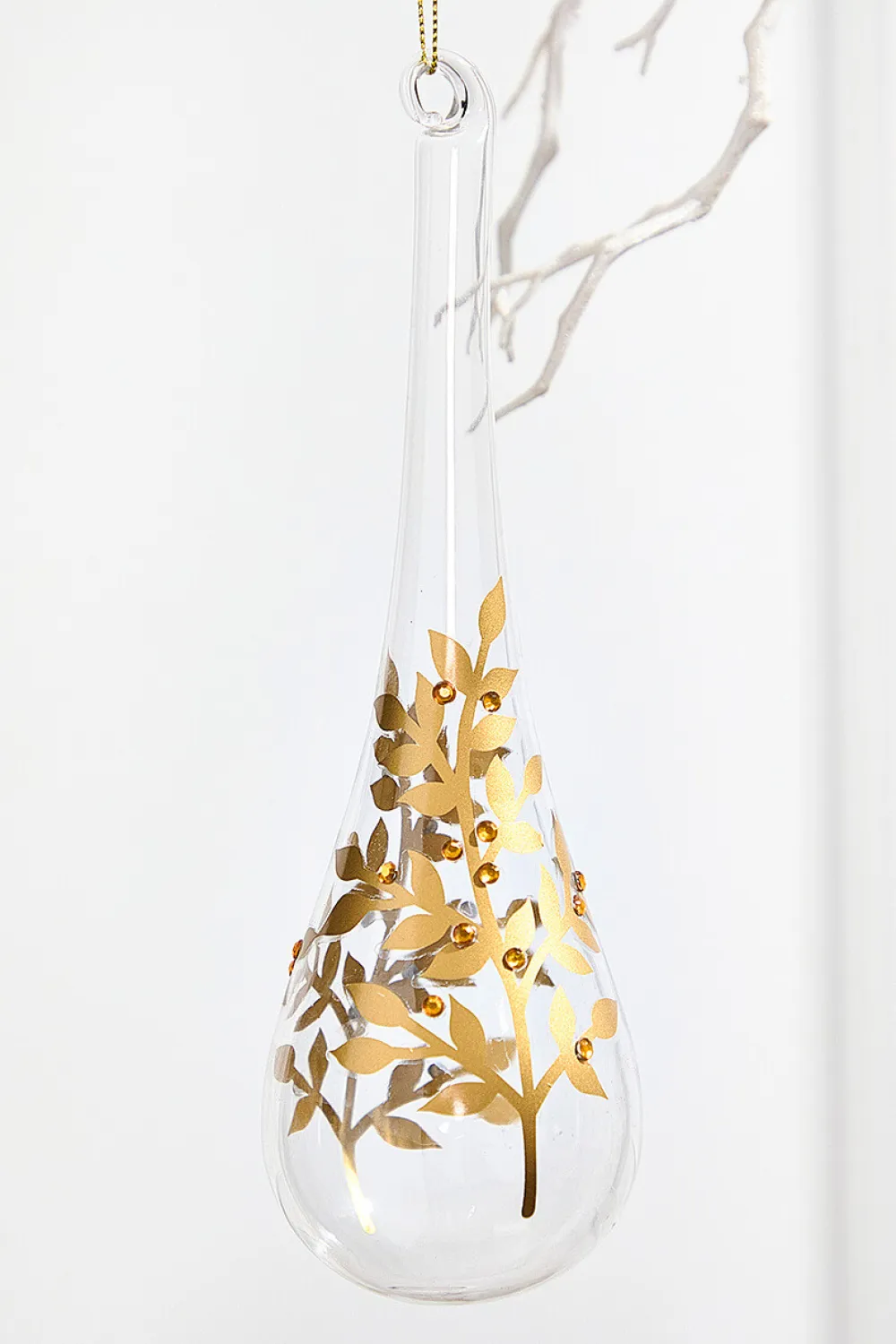 Decorator's Warehouse 8" - 9" Icicle Glass Ornament with Gold Leaf Detail > Christmas Decor|Natural Elegance
