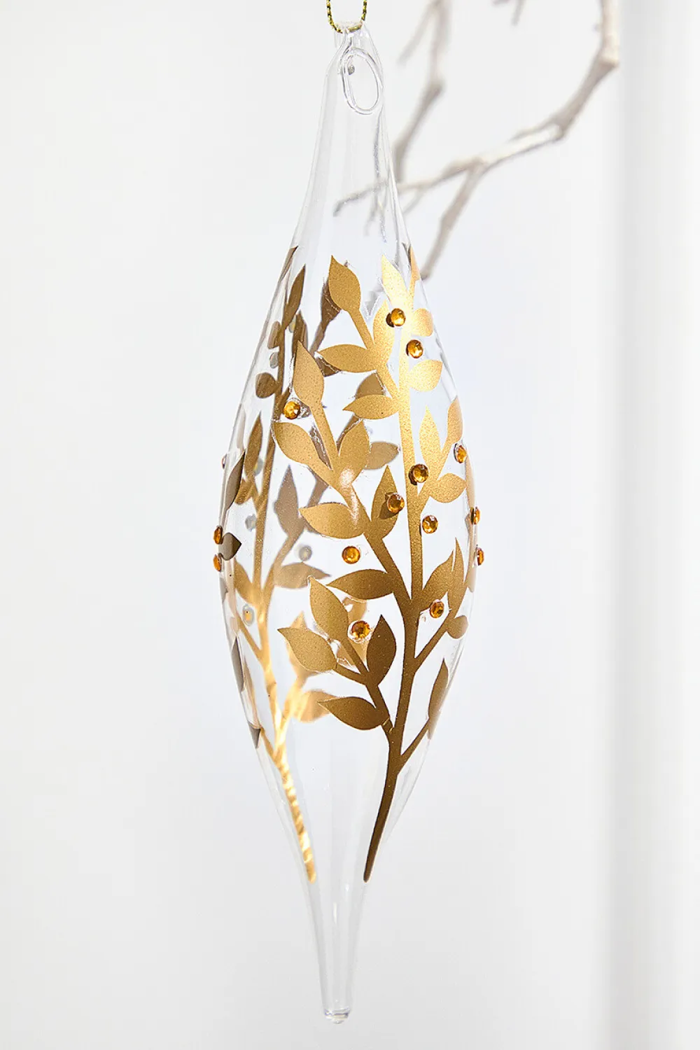 Decorator's Warehouse 8" - 9" Icicle Glass Ornament with Gold Leaf Detail > Christmas Decor|Natural Elegance