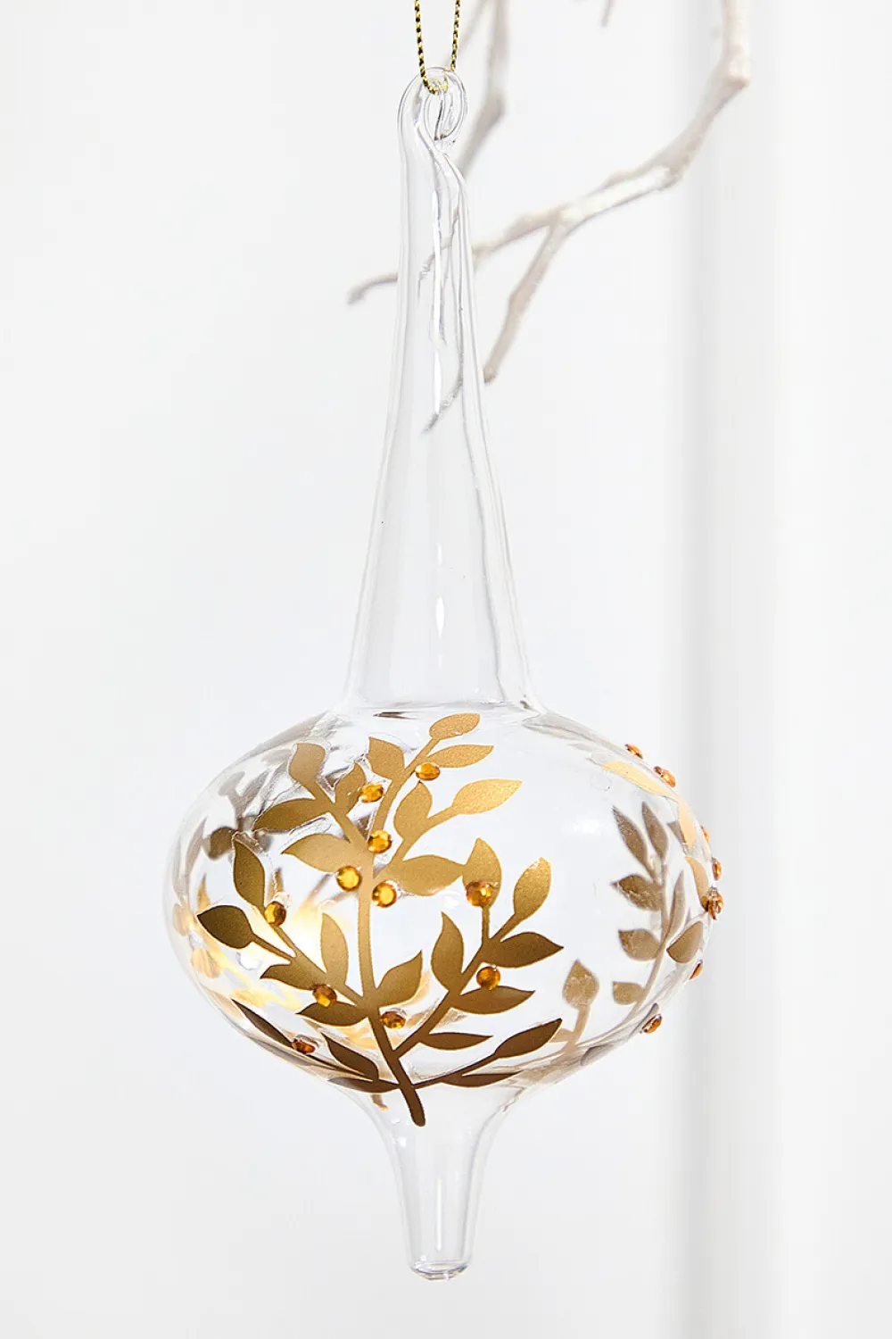 Decorator's Warehouse 8" - 9" Icicle Glass Ornament with Gold Leaf Detail > Christmas Decor|Natural Elegance