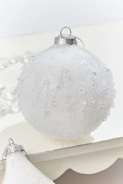 Decorator's Warehouse 4" - 5.5" Icy Beaded White Glass Ornament > White Christmas|Sugar & Spice