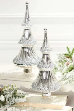 Decorator's Warehouse 14.5" Icy Silver Christmas Tree > White Christmas|Tabletop & Accent Trees