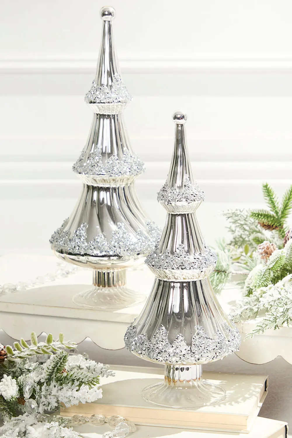 Decorator's Warehouse 12.5" Icy Silver Christmas Tree > White Christmas|Tabletop & Accent Trees