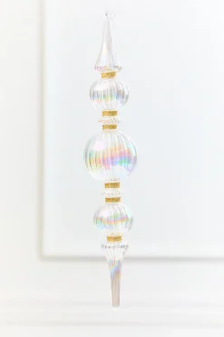 Decorator's Warehouse 11.5" Iridescent Glass & Gold Glitter Finial Drop Ornament > Christmas Decor|Natural Elegance