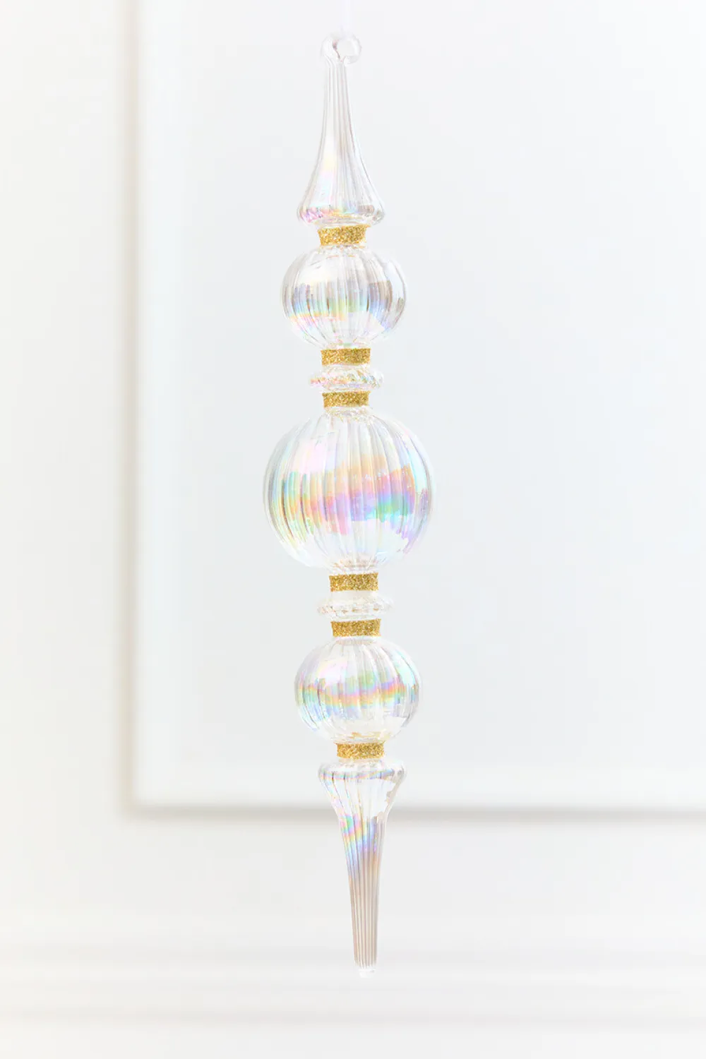 Decorator's Warehouse 11.5" Iridescent Glass & Gold Glitter Finial Drop Ornament > Christmas Decor|Natural Elegance