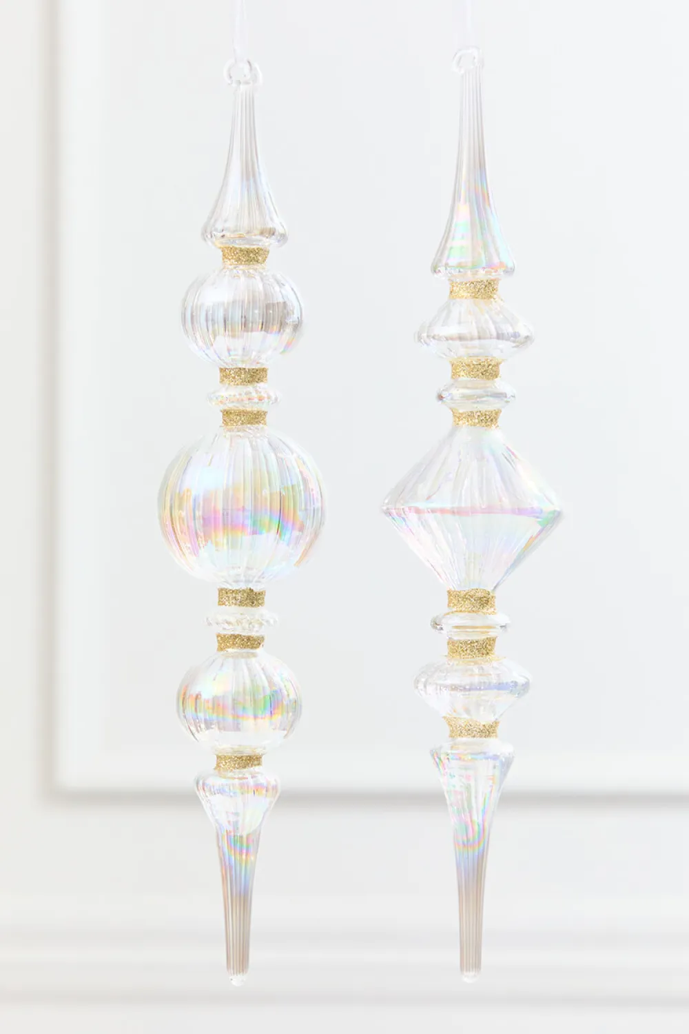 Decorator's Warehouse 11.5" Iridescent Glass & Gold Glitter Finial Drop Ornament > Christmas Decor|Natural Elegance