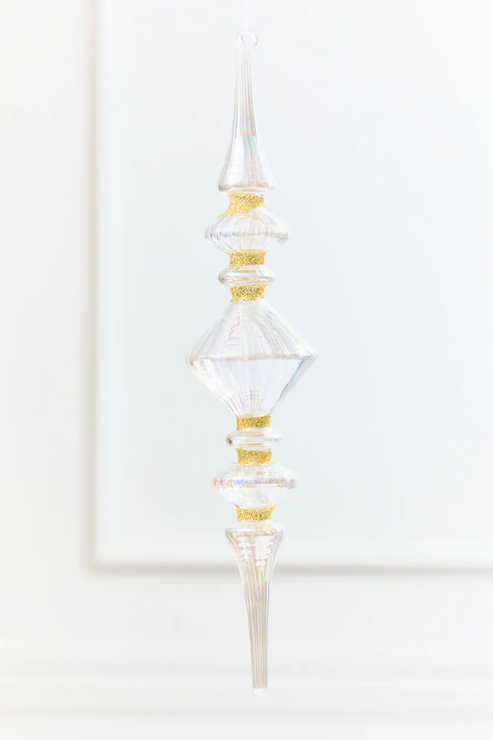 Decorator's Warehouse 11.5" Iridescent Glass & Gold Glitter Finial Drop Ornament > Christmas Decor|Natural Elegance