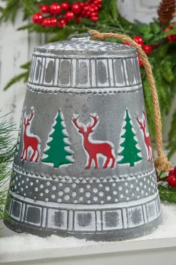 Decorator's Warehouse 10” Iron Pressed Bell with Deer & Tree Detail > Christmas Decor|Believe