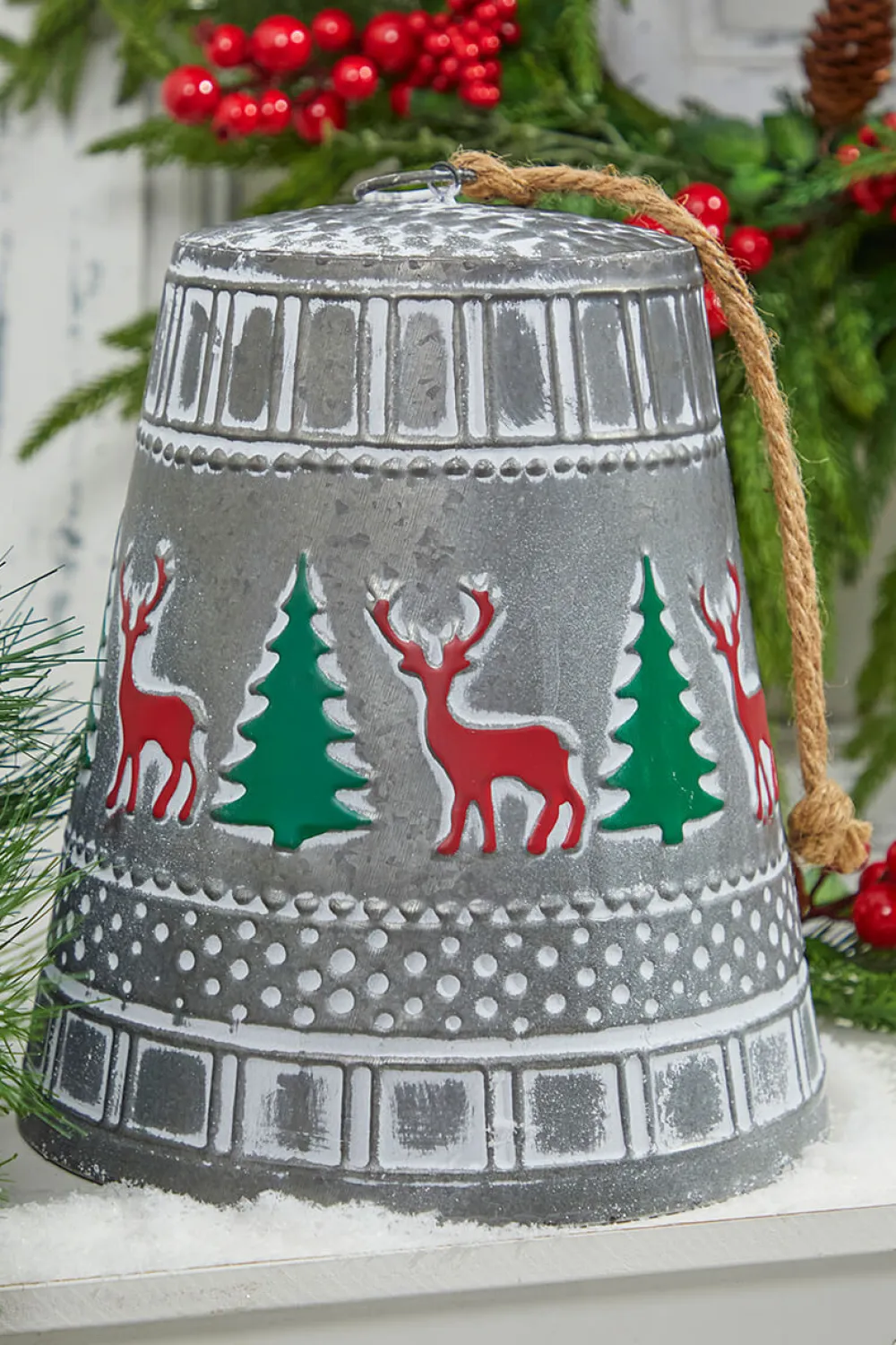 Decorator's Warehouse 10” Iron Pressed Bell with Deer & Tree Detail > Christmas Decor|Believe