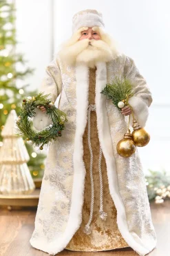 Decorator's Warehouse 23” Ivory Santa with Wreath & Ornaments Figure > White Christmas|Santas & Angels