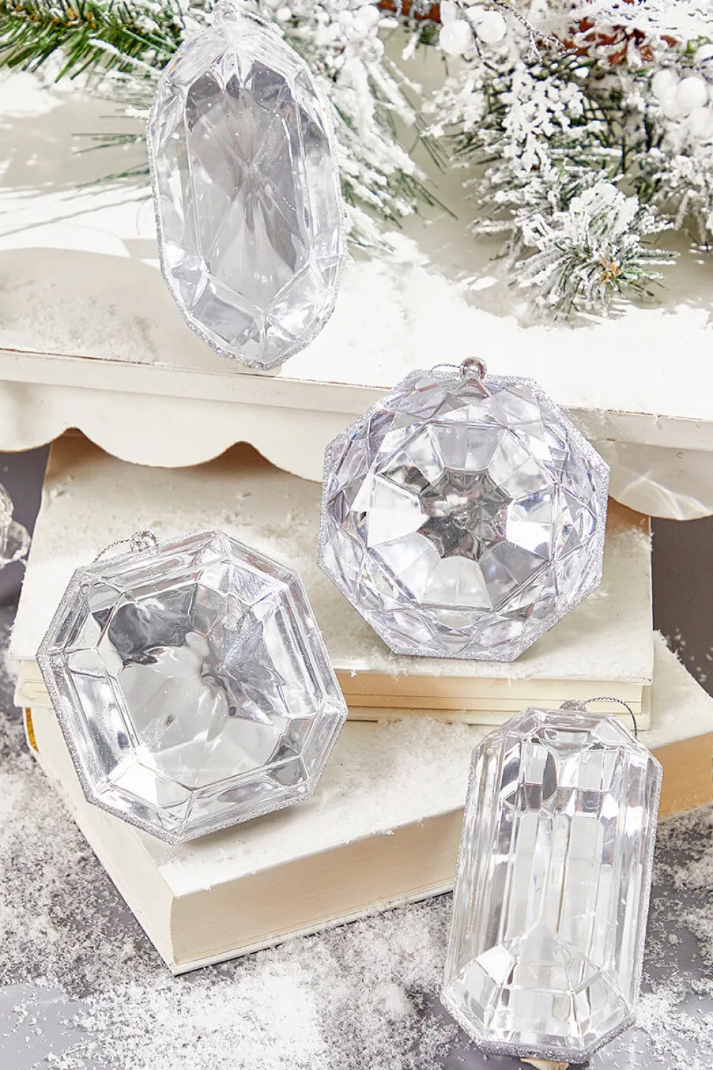Decorator's Warehouse 4"-5" Jewel Ornament - Silver > White Christmas|Jewels