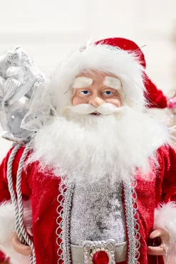 Decorator's Warehouse 21" Jewel Santa With Snowflake On Base > Santas & Angels|Red & Silver