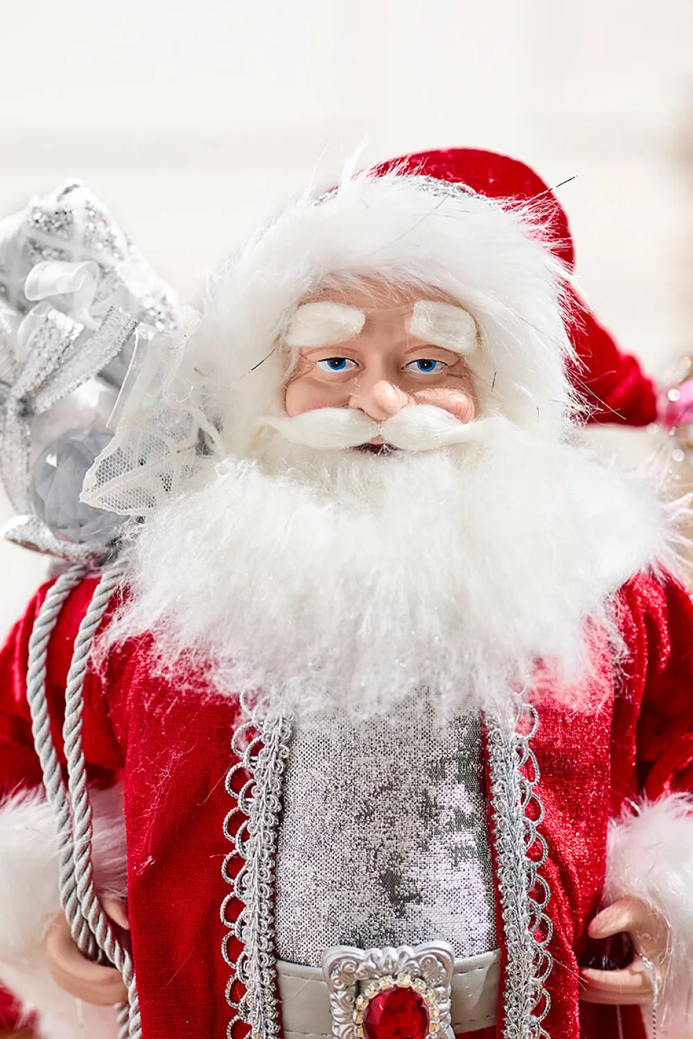 Decorator's Warehouse 21" Jewel Santa With Snowflake On Base > Santas & Angels|Red & Silver