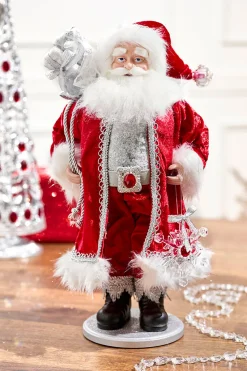 Decorator's Warehouse 21" Jewel Santa With Snowflake On Base > Santas & Angels|Red & Silver