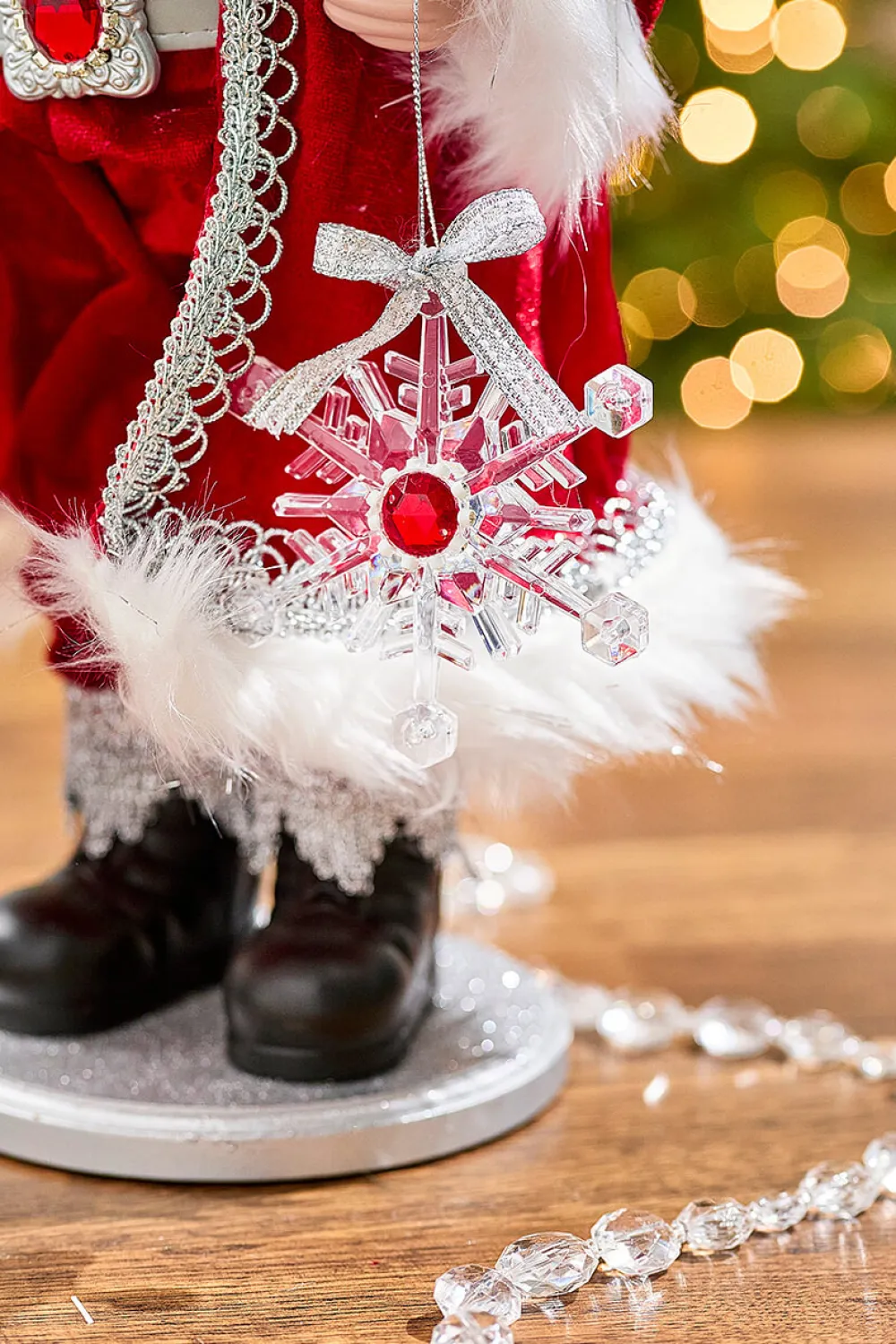 Decorator's Warehouse 21" Jewel Santa With Snowflake On Base > Santas & Angels|Red & Silver
