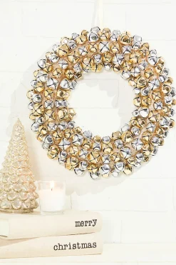Decorator's Warehouse 12" Jingle Bell Wreath with Ribbon - Metallic > Christmas Sale|Christmas Decor