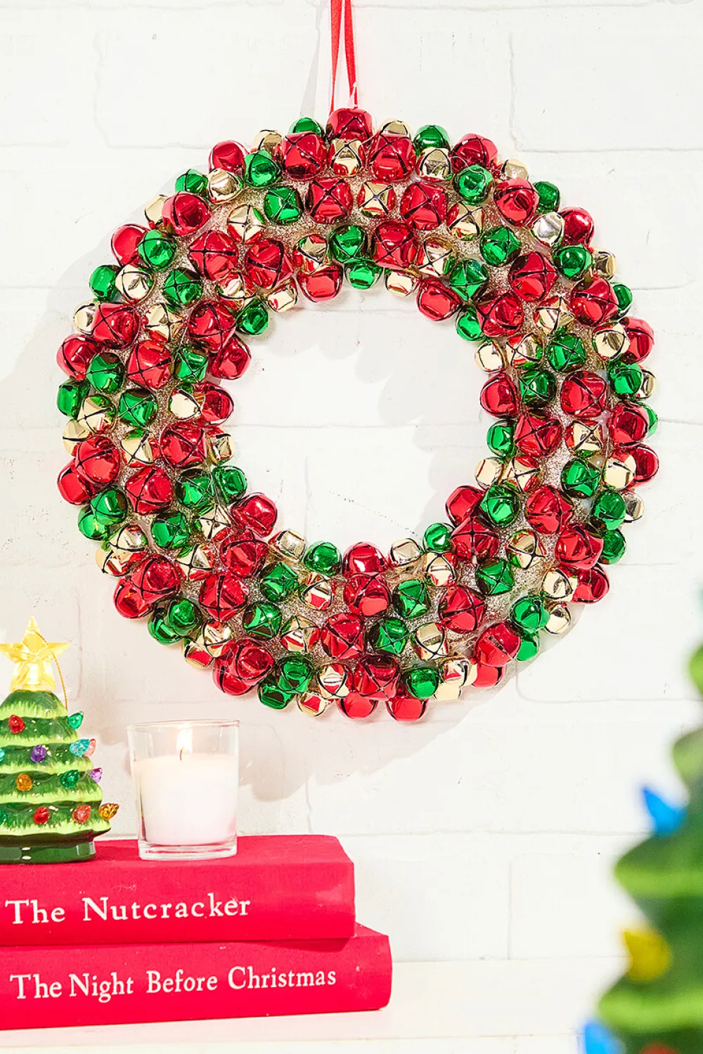 Decorator's Warehouse 12" Jingle Bell Wreath with Ribbon - Multi > Retro Brites|Christmas Sale